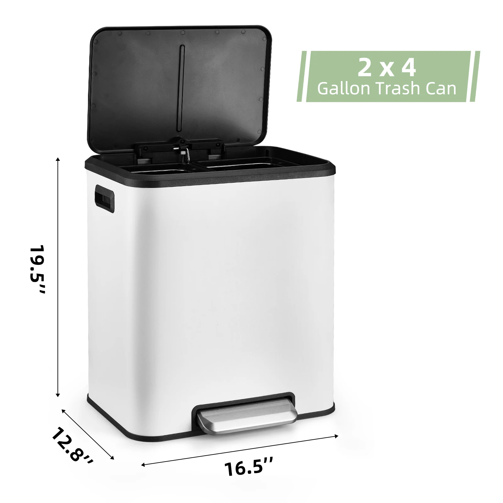 30 L/8 Gallon Stainless Steel Kitchen Trash Can,Rectangular Dual Compartment Recycling Step Bin,Removable Inner Box