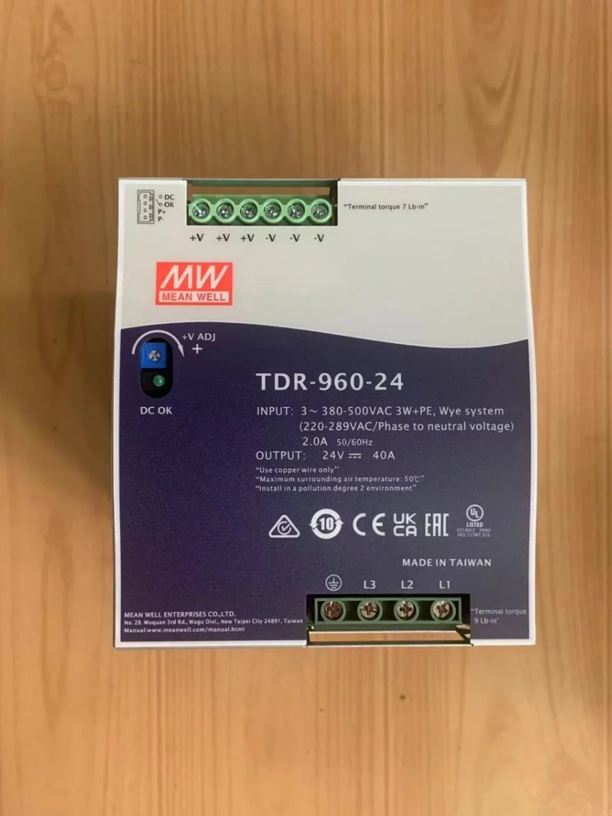 Taiwan Mingwei TDR-960 Switching Power Supply Three-phase 380VAC To DC 24V/48V Rail Type 960W DRT