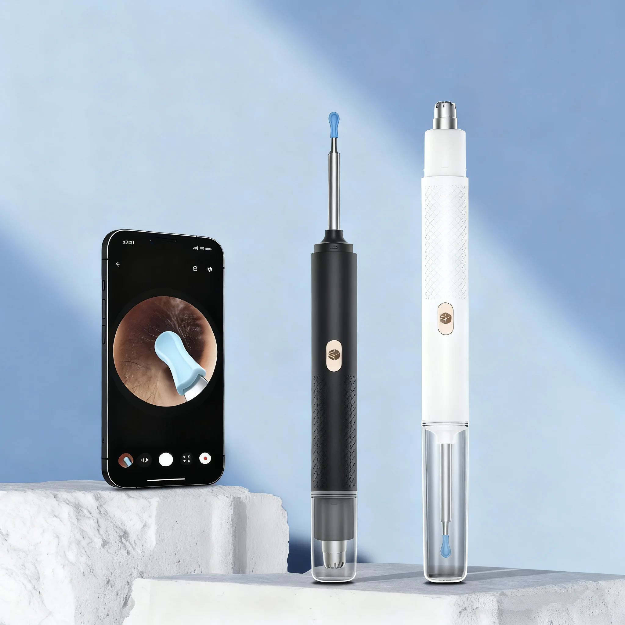 Portable 2-in-1 Grooming Set Ear Wax Removal Camera Nose & Ear Hair Trimmer & Visual Earpick Wax Removal Kit for Home Use