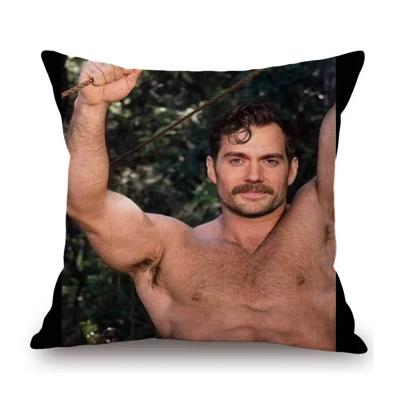 مثير وسيم سوبر ستار هنري كافيل العضلات رجل المشجعين هدية القطن الكتان أريكة رمي كيس وسادة ديكور المنزل الفن غطاء الوسادة #5