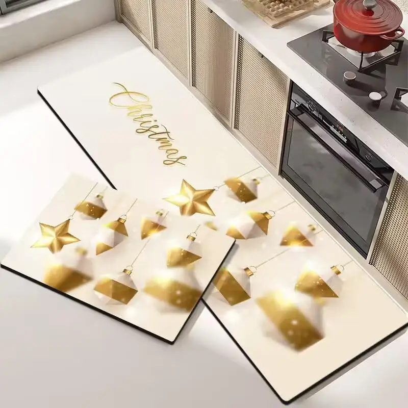 VIKAMA 2 Stück warmer Küchenteppich für Weihnachten, Herbst und Winter, Bodenmatte, rutschfester Eingang, Esszimmer und Heimdekoration