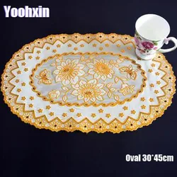 HOT Oval Lace PVC Gold Plastic Table Place Mat Pad Cloth Cup Wedding Dining Tea Coffee Coaster Placemat Mug Doily Drink Kitchen