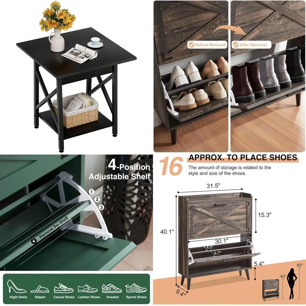 

24-дюймовый большой квадратный приставной столик для гостиной с X-образной рамой и тумбочкой в индустриальном стиле