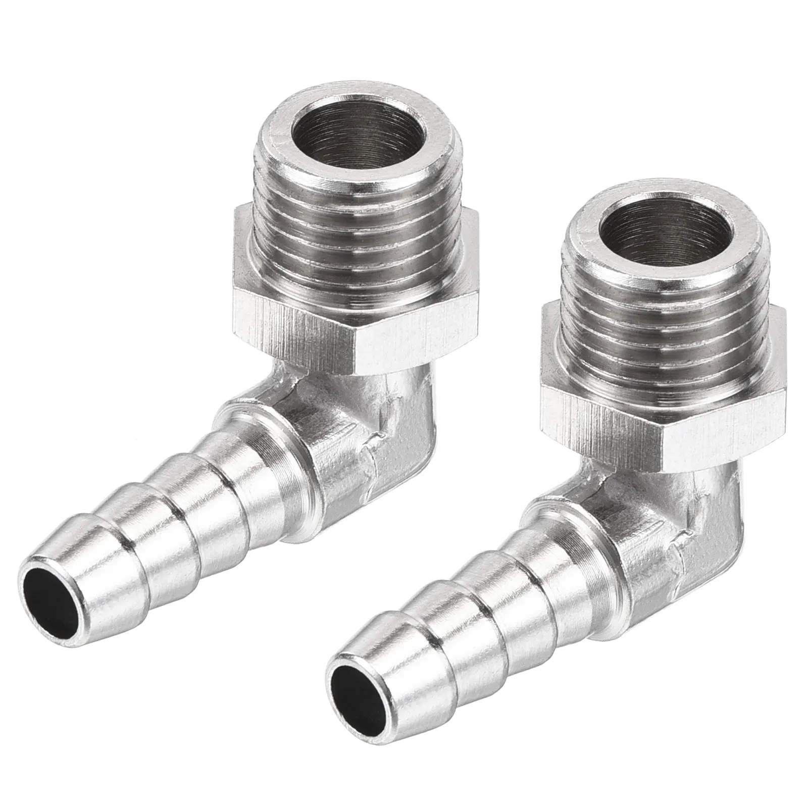 uxcell Nickel-plated Copper Hose Barb Elbow 6mm Barbed M12x1.25 Male Thread Right Angle Pipe Connector with Washer Pack of 2