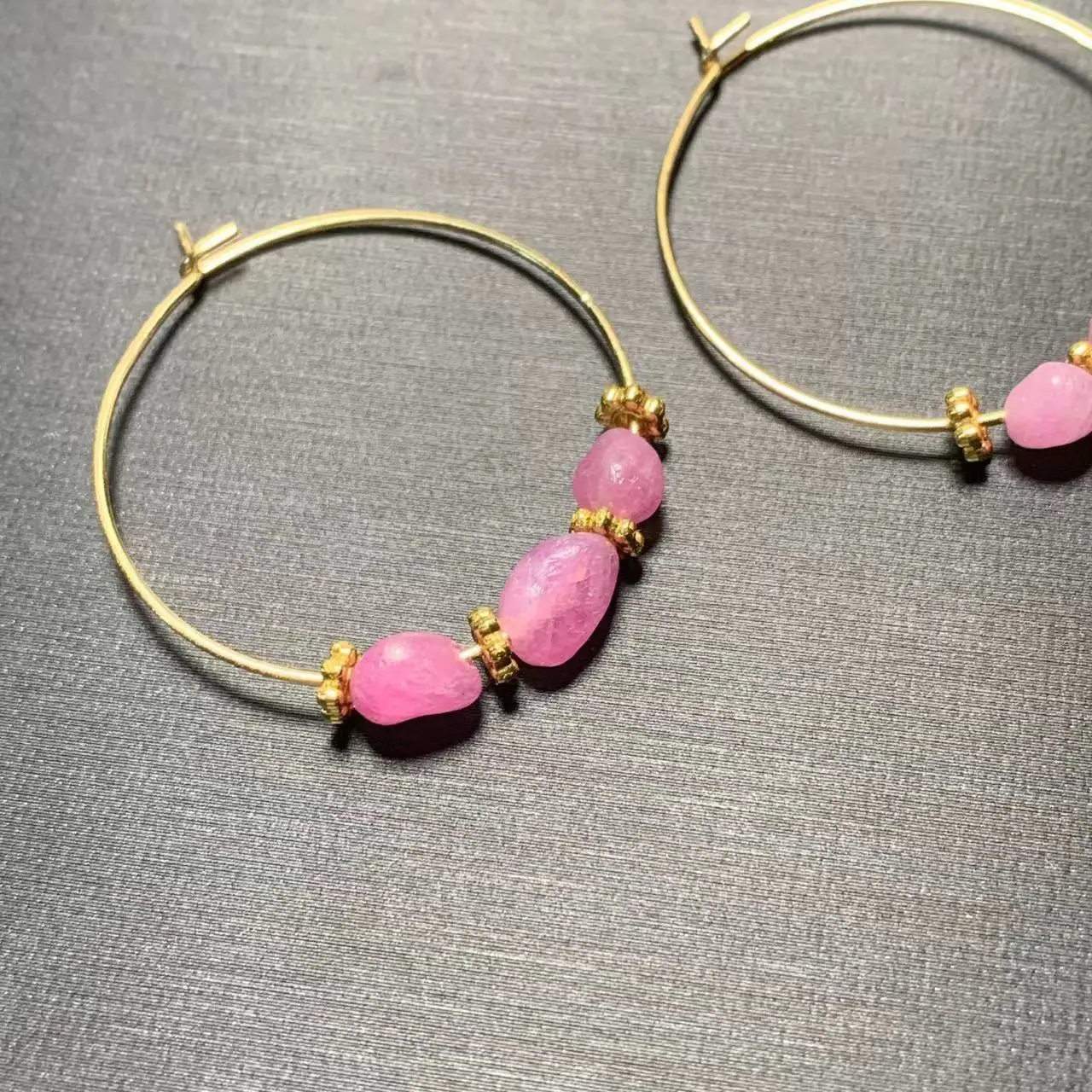 HEYYA STONE Natural RUBY Hoop Earrings Simple Classic Round Circle Gemstone Jewelry Handmade 14K GOLD exclusive