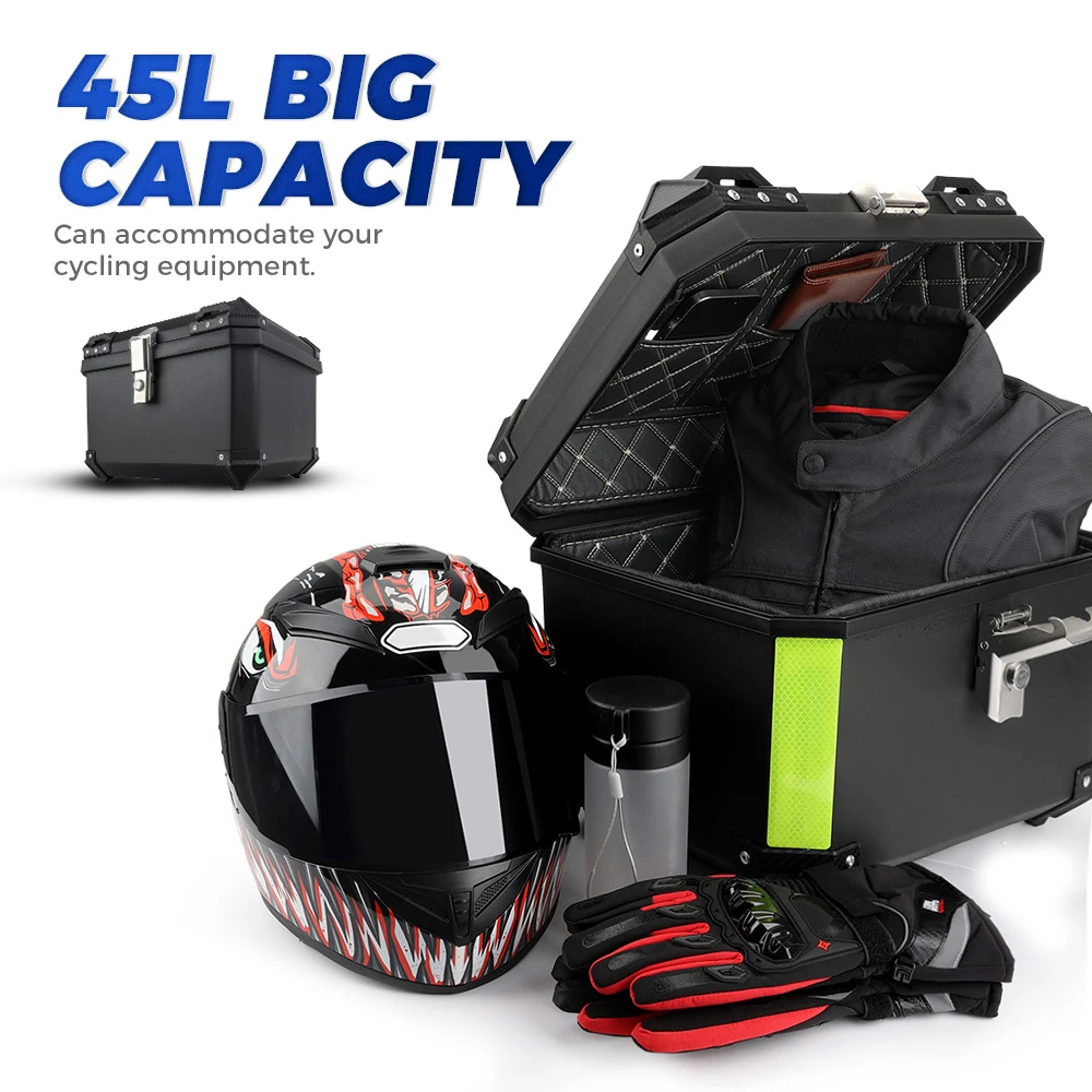 45L Box Universal Motorcycle Rear Luggage Trunk Storage Moto Top Case Tool Box Waterproof Helmet Key Lock Tail Toolbox