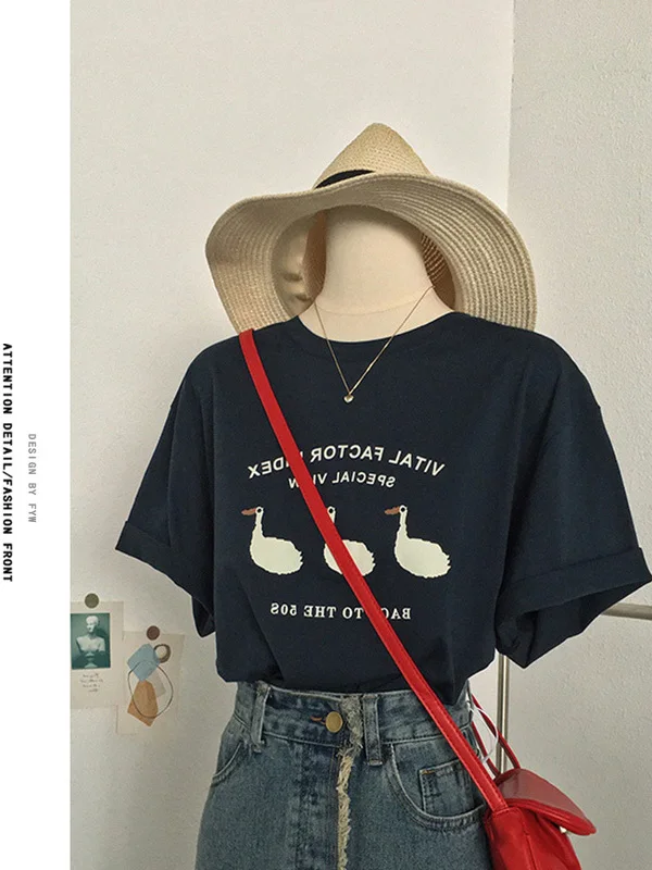 เสื้อยืดผ้าฝ้ายแท้พิมพ์ลายดีไซน์ใหม่ปี 2025 ทรงหลวม สไตล์เกาหลี แขนยาวคลุมไหล่ สำหรับผู้หญิง ฤดูร้อน