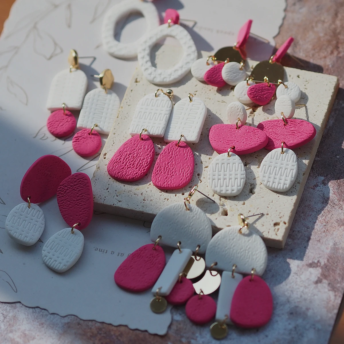 Multi Shapes Fushia Group Polymer Clay Dangle Earrings Sets For Spring Summer Holiday Vacation Daily Women's Accessories Gifts