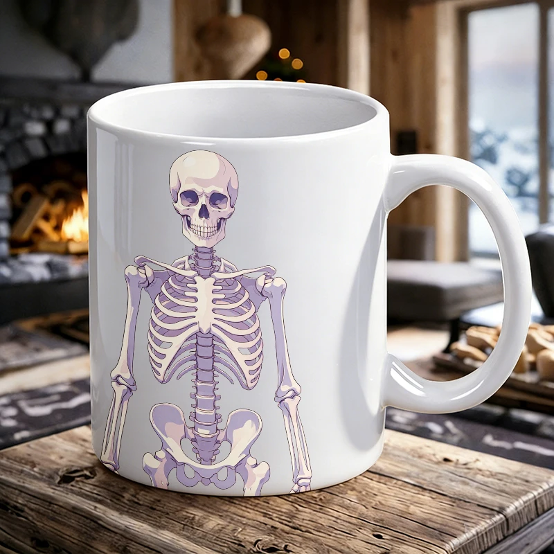 

1PCS Light Purple Skeleton Ceramic Cup, Coffee Cup, Milk Cup, Office Tea Cup, Drinking Cup, Does Not Fade, Gift for Friends