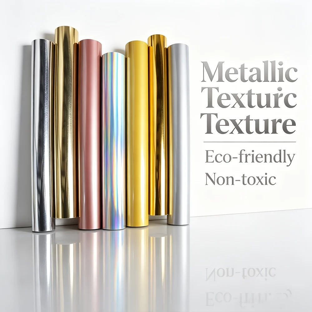 

12-inch x 46-foot gold metallic foil heat transfer vinyl roll, easy to cut and weed for DIY heat-pressed T-shirt designs