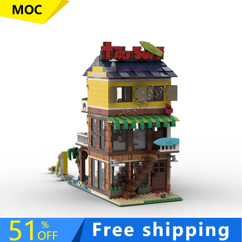 

1085 PCS Hot Seller Tiki Surf Bar Exquisite Building Blocks Modern Architecture Model Set Display Toy Kid Assembly Birthday Gift