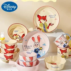 Disney Anime Cartoon Zootopia Nick Judy Wilde Ceramic Tableware Set Household Fox Rabbit Tableware Cute Rice Bowls Dishes Plate