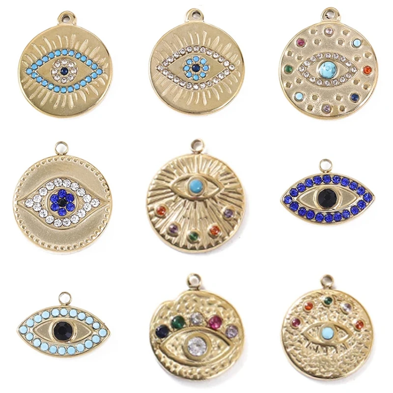 

Boho Zircon Turkish Evil Blue Eyes Pendant For Necklace Jewelry Making Stainless Steel Earrings Charms Anklet Bracelet Findings