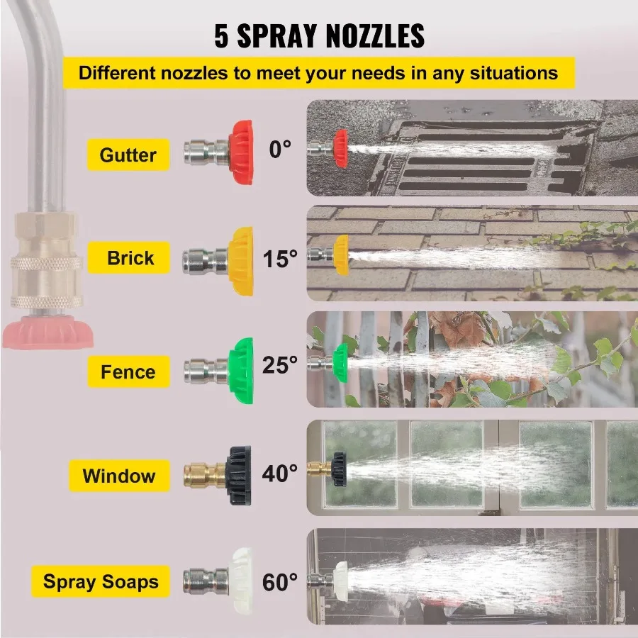 Baguette télescopique pour nettoyeur haute pression, 5 buses de pulvérisation pour clôture de toit, 20 pieds, 5 sections réglables, Max 4000 PSI, Fit 3/8
