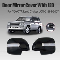 Glossy Black Door Mirror Cover With LED Light For Toyota Land Cruiser LC100 FJ100 100 1998 - 2007 Carbon Fiber Car Accessories