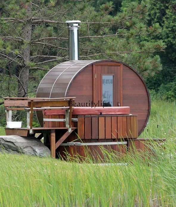 Outdoor Sauna Sweat Steaming Room round Wooden Barrel Rainwater Proof Steam Oven Far Infrared Far Infrared Saunas