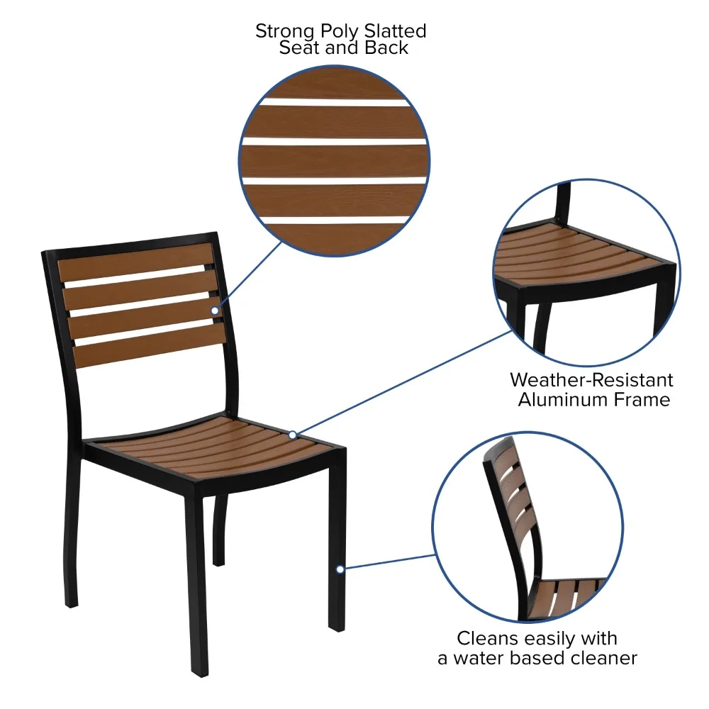 Outdoor Chairs,Outdoor Stackable Side Chair,with Faux Teak Poly Slats,Outdoor Chair