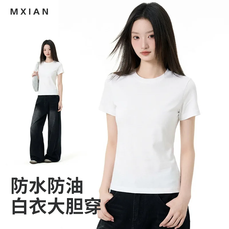 New Woman Summer Triple-Protection Short Sleeve T-Shirt Girls Student Stain-Resistant Shirt Women Casual Top Lady Sports T-Shirt