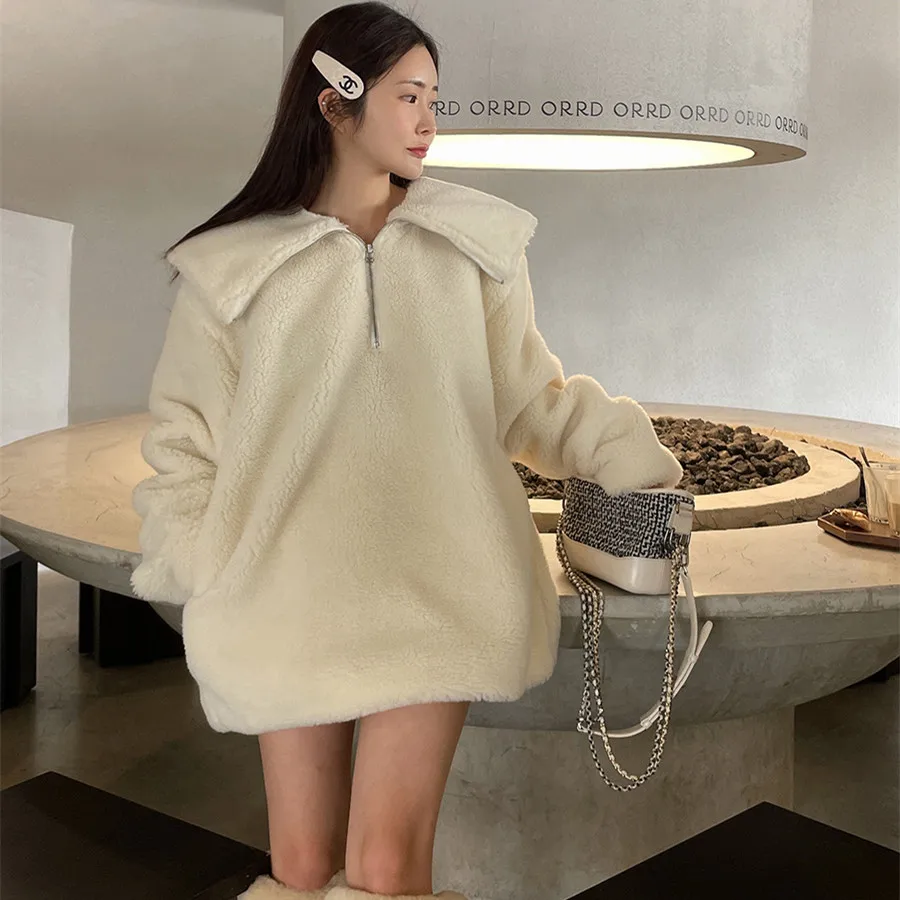 الكورية Sle المرأة شيك المتضخم هوديي طويل Sve رقيق عادية فضفاض صالح البلوز الخريف الشتاء تنوعا تصميم بسيط