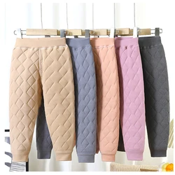 Children's Boneless Quilted Three-layer Warm Pants Winter Thickened Inner Wear Leggings Boys Girls Solid Color Warm Long Pants