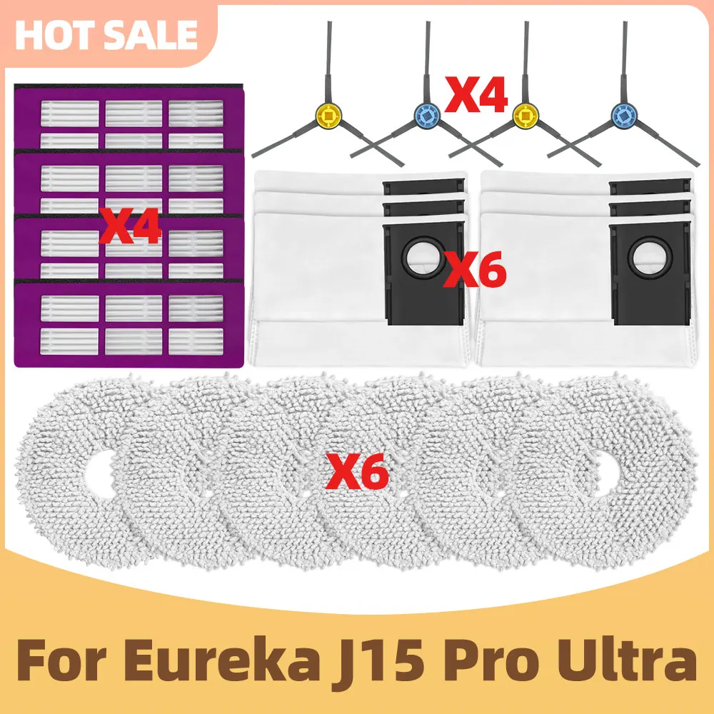 Compatible avec les pièces d’aspirateur (Eureka J15 Pro Ultra / Eureka J15 Ultra) – rouleau principal, brosse latérale, filtre HEPA, chiffon de vadrouille, sac à poussière
