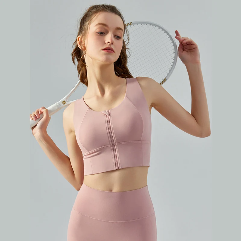 

New High-elasticity Front Zip Sports Bra Nude Feel Quick-dry Shockproof Yoga Vest For Women Breathable Comfortable Fitness Wear