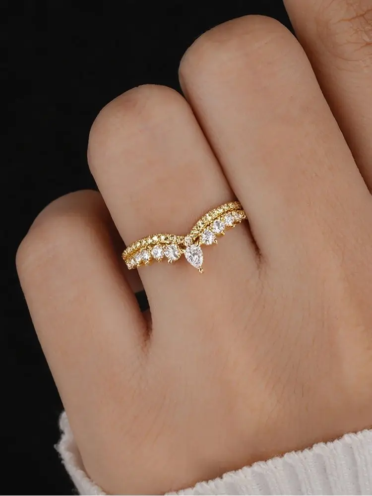 925 فضة كلاسيكي قطرة الماء جولة الزركون تاج الدائري للنساء المشاركة الزفاف الفاخرة عالية الجودة غرامة مجوهرات