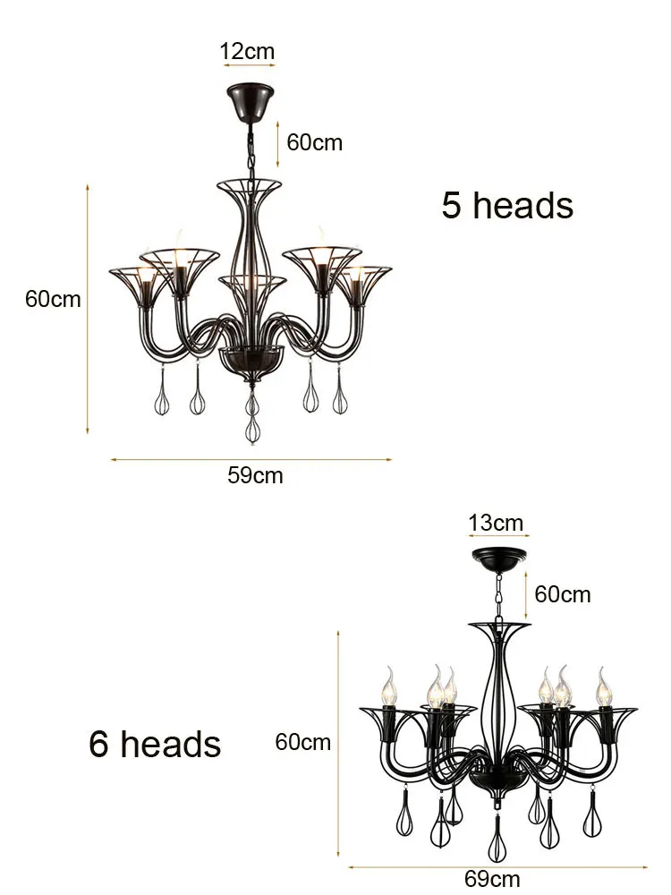American Industrial Chandelier Light Iron Simple Living Room Lamp Cafe Bedroom Restaurant Candle Lamp Dining Room Pendant Lamp
