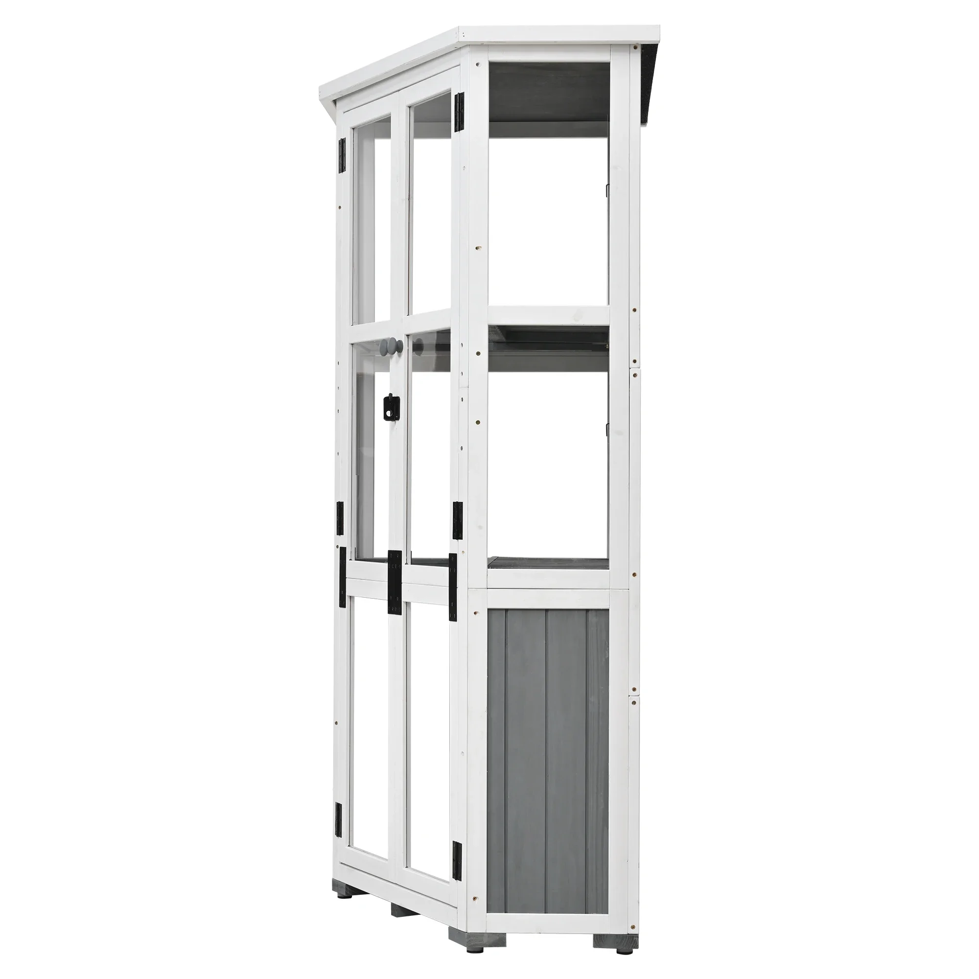 2026 63'' Height Durable Wood Garden Storage Cabinet Outdoor Tool Storage Shed Waterproof Roof Lockable Door Mini Greenhouse for