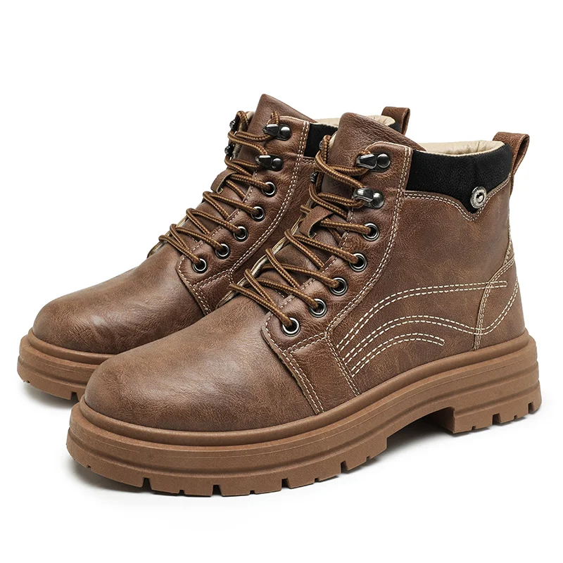 Fashion Men Boots Spring Comfortable Platform Leather Shoes Men Trend Brown Non-slip Work Boots for Men Casual Shoe Cowboy Boots