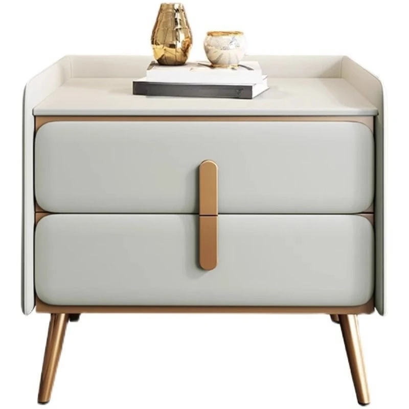 Bedside table Premium light luxury simple solid wood home leather modern locker Bedroom bedside cabinet