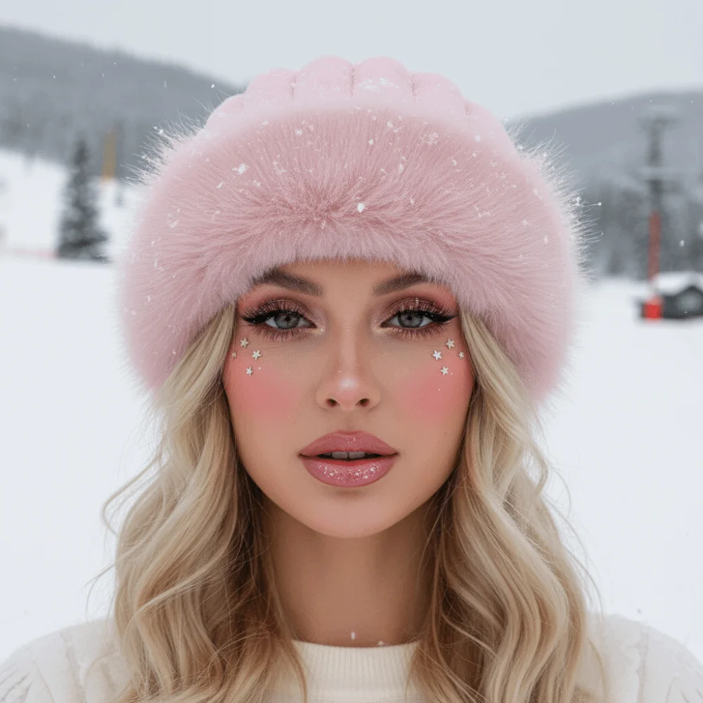 Vertical Texture Striped Fur Hat Faux Fur Brim Fleece Lining Puffy Bucket Cap Thermal Insulation Windproof Trapper Hats Skiing