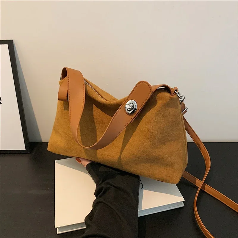 Suede Zipper Shoulder Bags Fashion Versatile Bags for Women Pillow Solid Crossbody Bags Casual Top-Handle Bolsas de hombro