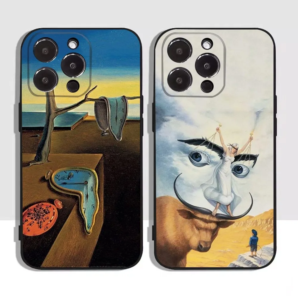 S-salvador Dali Art Phone Case For Apple iPhone 15,14,13,12,11,XS,XR,X,8,7,Pro,Max,Plus,mini Silicone Black Cover