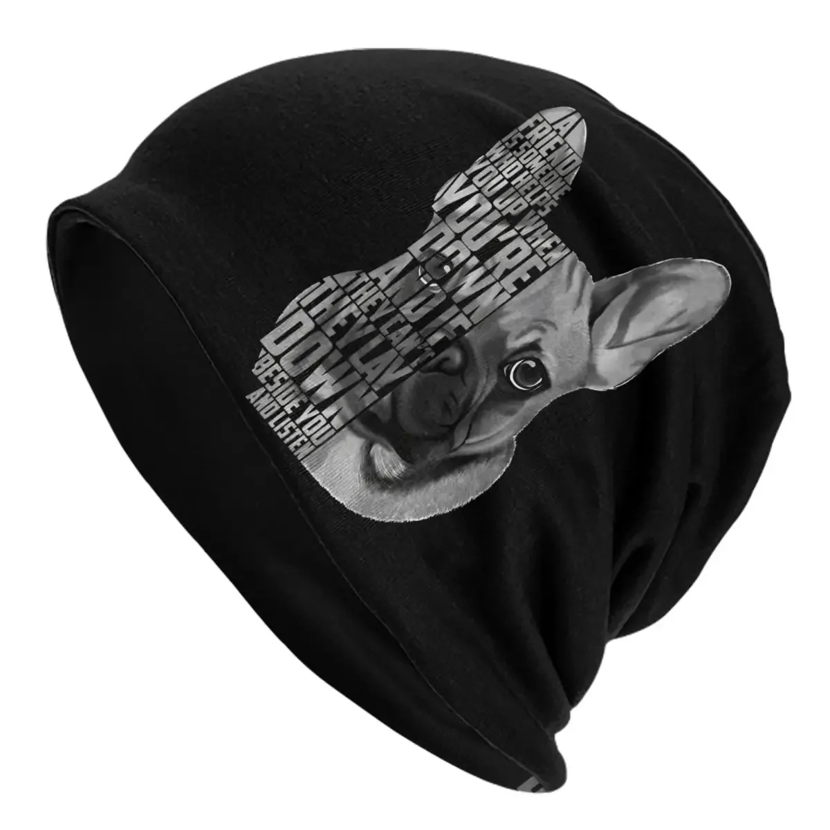 French Bulldog Head Quote Loyalty Skullies Beanies Hat Hip Hop Unisex Street Caps Warm Dual-use Bonnet Knitted Hat