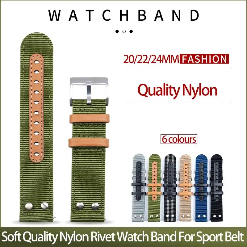 

MAISITU Soft Quality Nylon Rivet 20mm 22mm 24mm Watch Band For Hamilton Khaki Aviation Strap Military Casual Omega Citizen JEEP