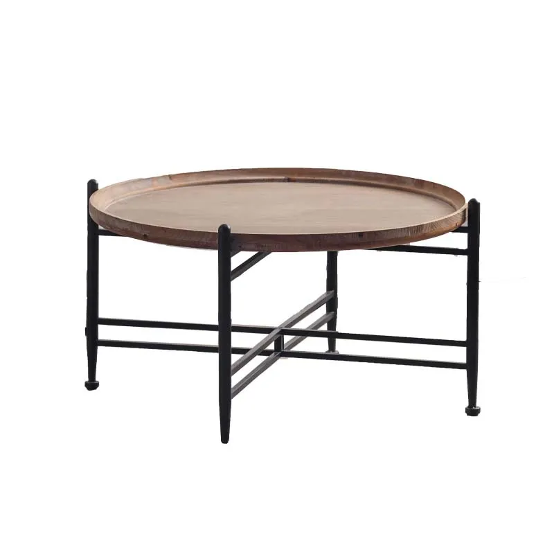 

Medieval small apartment living room combination coffee table American wrought iron edge few homestay decoration round