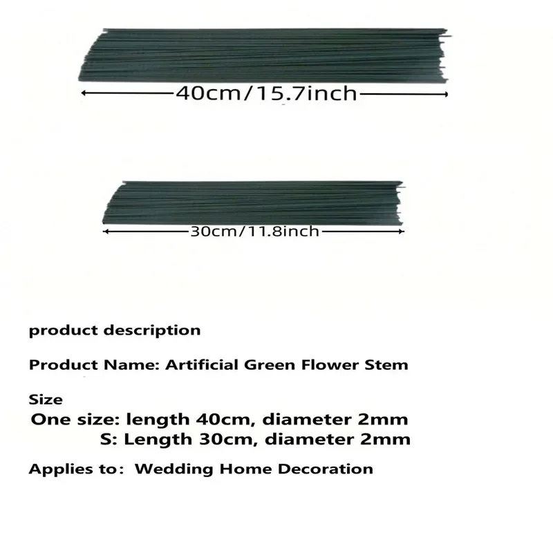 Grüne Blumenstielstäbe (30/40cm) – DIY-Blumenmaterial & handgefertigte Drahtstiel-Accessoires – Detail 2