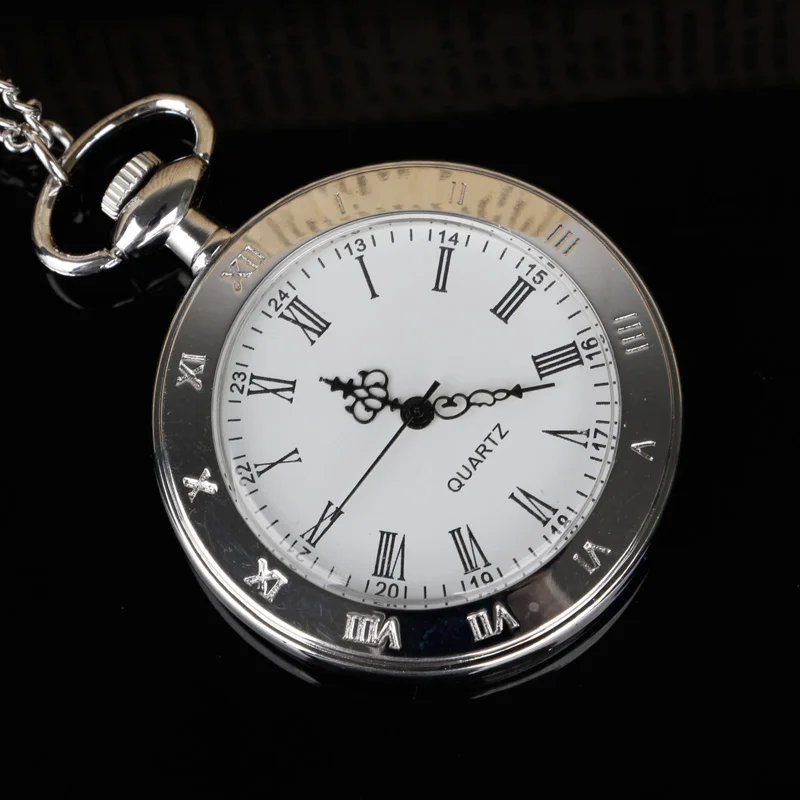 Vintage Roman Literal Transparent Quartz Pocket Watch Without Clamshell Necklace Fashion Stainless Steel Pendant Chain Watch