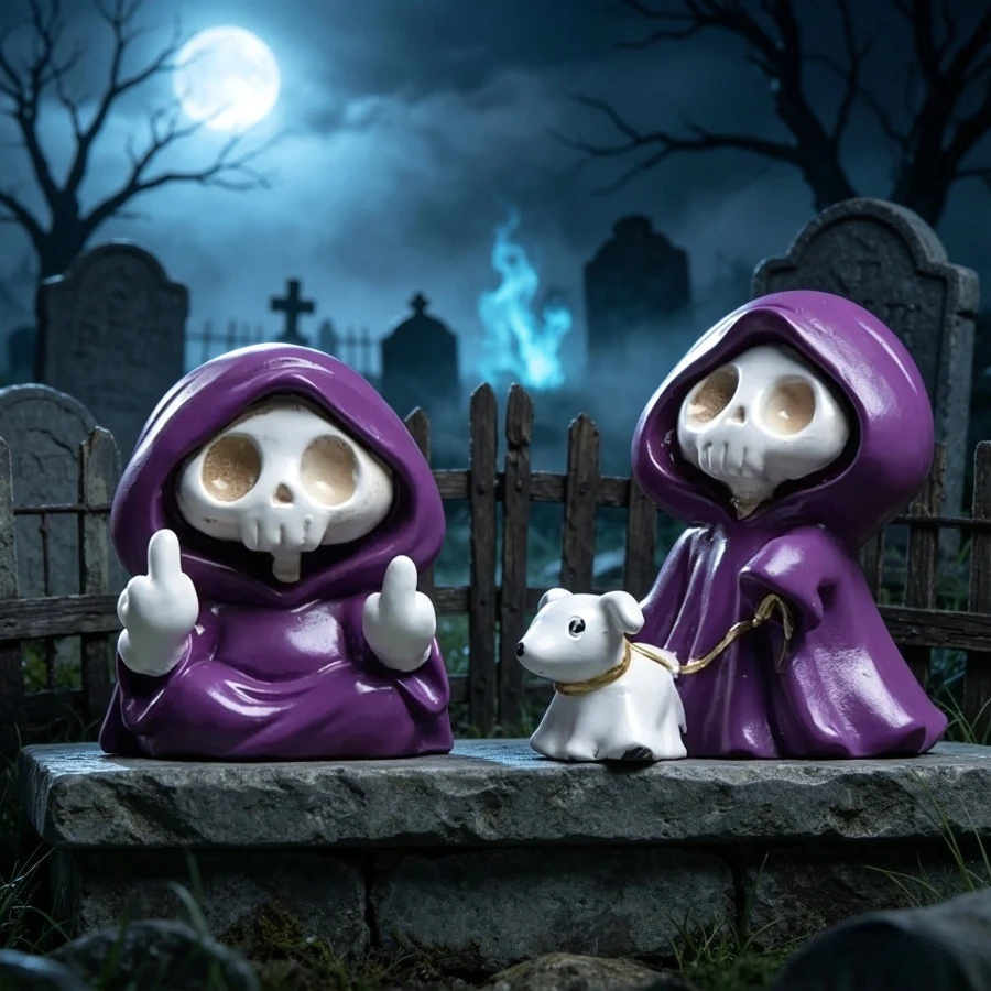 Halloween Resin Figurine Purple Cloak Ghost Statue Gothic Home Decor Party Gift Collectible Spooky Atmosphere Festival Ornament