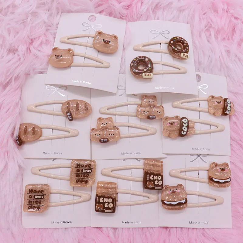 2Pcs/Set Kawaii Donut Biscuit Animal Bear Shape Hair Accessories Kid Headband Fashion Child Hair Clips Girl Hairpin Ornaments