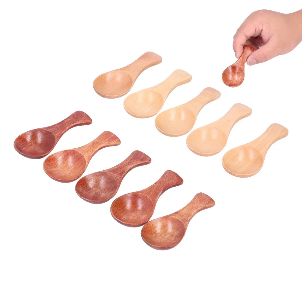 10Pcs Wood Dessert Spoon Wood Grain Texture Solid Ice Cream Spoon Smooth Hand Practical Eating Spoon Dessert Serving