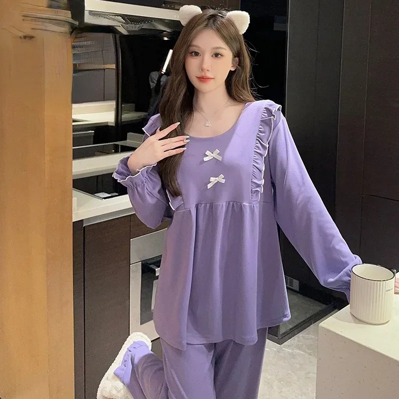 Pajama sets Women Plus Velvet Soft Padded Sleepwear Tender Bow Design All-match Home Princess Casual Korean Fashion Sweet Girls