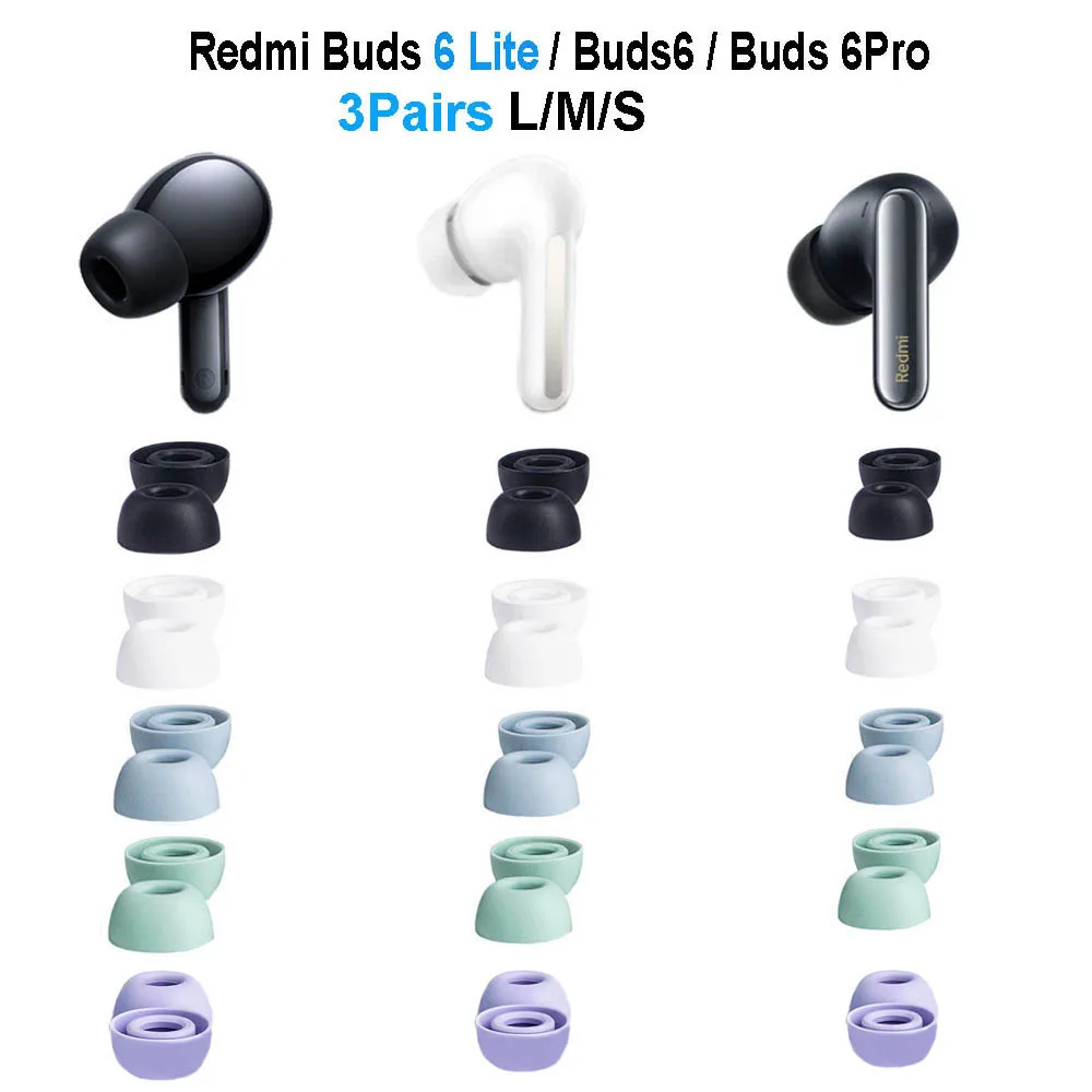 3 pares de pontas de ouvido de silicone para Xiaomi Redmi Buds 6 6Lite 6Pro pontas de ouvido almofadas de ouvido capa