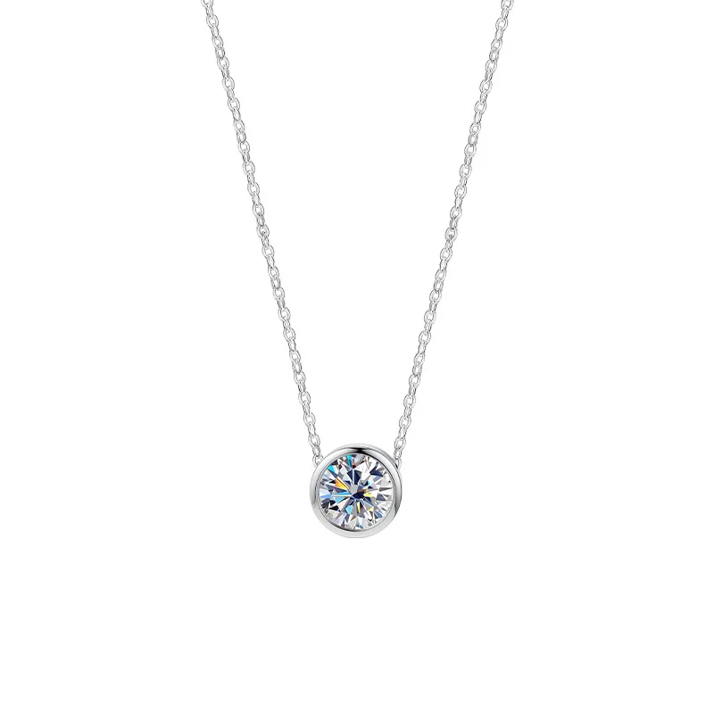

S925 Sterling Silver Bubble Necklace Single Moissanite 1ct Pendant Simple Light Luxury Versatile Jewelry Christmas Gift
