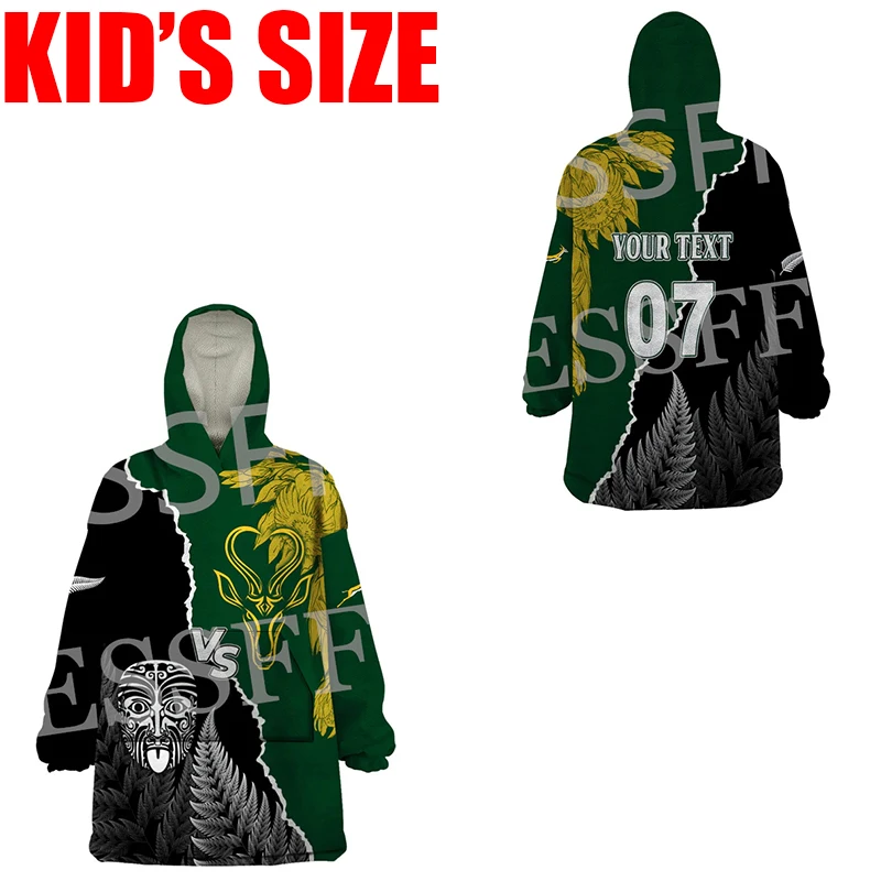 Custom Name Africa Country South Africa Flag Tattoo Vintage 3DPrint Harajuku Winter Kid Size Wearable Blanket Hoodies Overcoat R