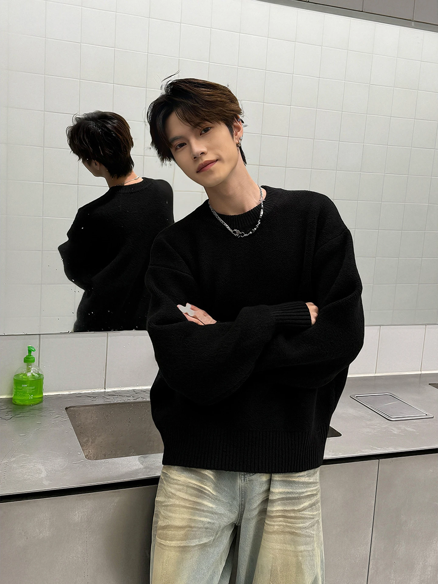 

Мужской утепленный трикотажный свитер с круглым вырезом, свободного кроя, на флисовой подкладке, мягкий, с длинным рукавом, для повседневной носки зимой