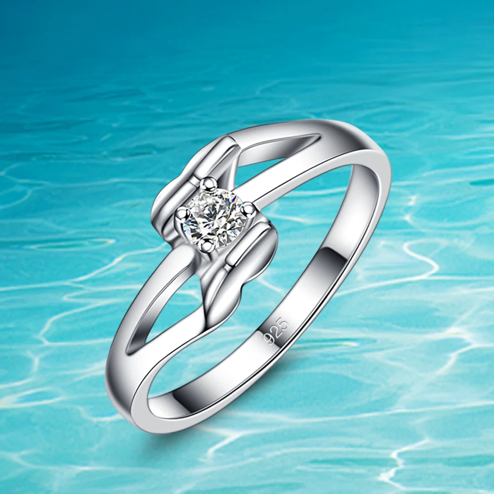 

Luxury Female Two Wire Width Zircon Stone Ring 925 Silver Color Wedding Jewelry Engagement Rings For Women Gift