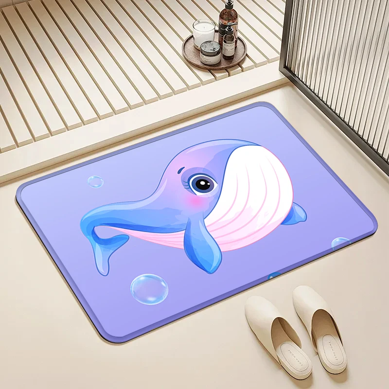 

Cute Whale Pattern Door Mat Non-Slip Absorbent Floor Rug for Home Bathroom Kitchen Decor