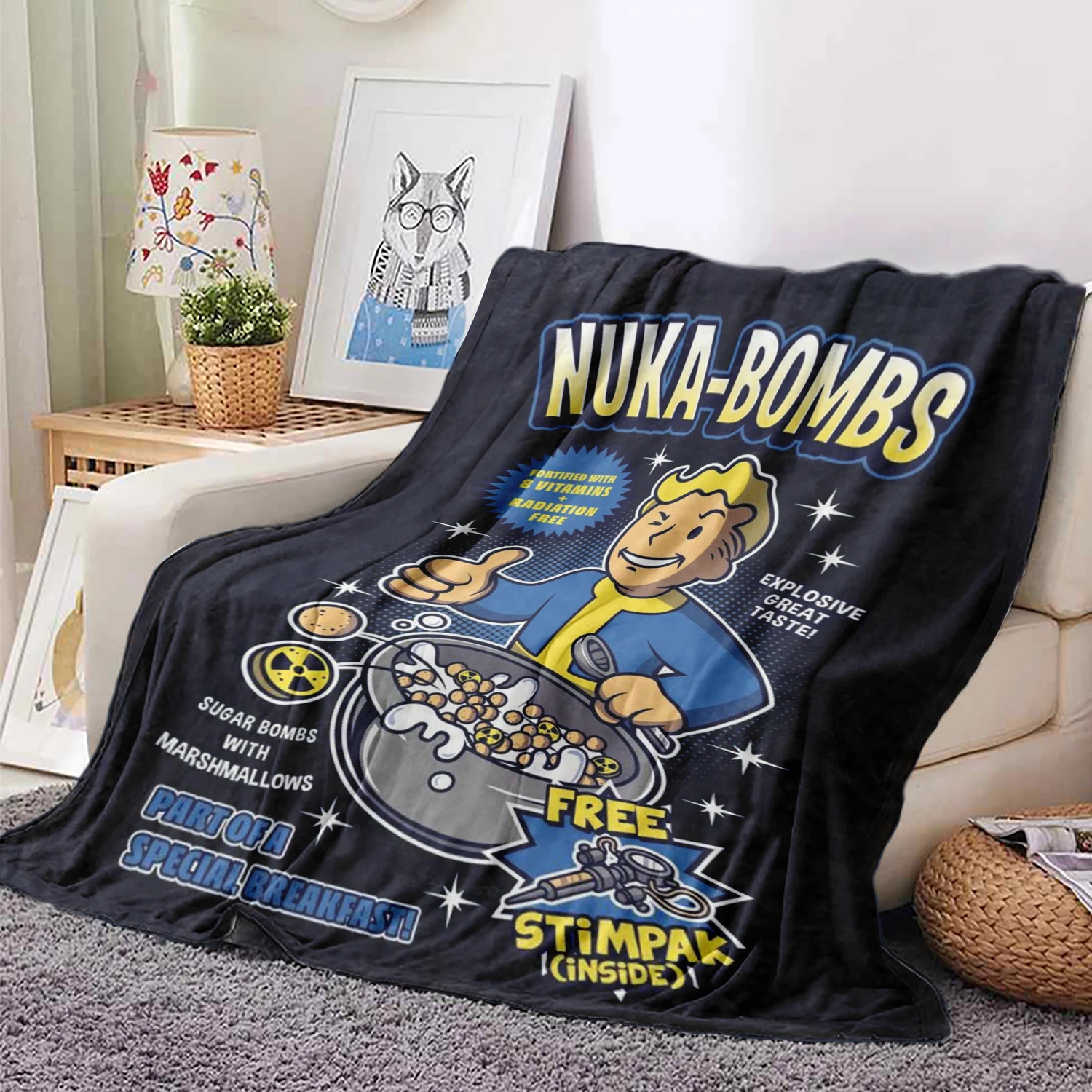 Fallout-Inspired Nuka-BombsThrow Blanket - Industrial Style Game Themed Multipurpose Soft Comfort for Bed Office Bedroom Blanket